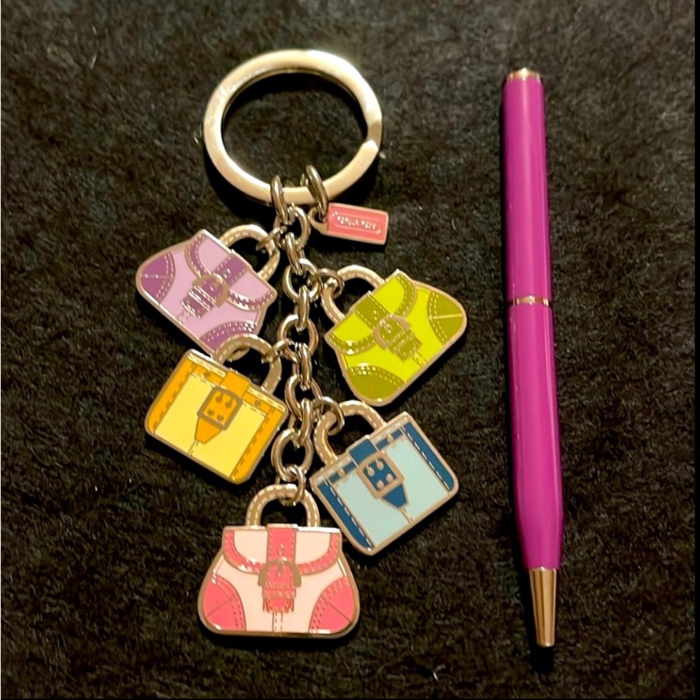 Coach Multicolor Handbag Charm Keychain and Coach Pen